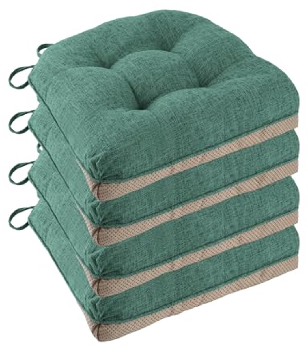 Set van 4 antislip stoelkussens voor eetkamerstoelen - Donkergroen, Comfortabel & Ademend