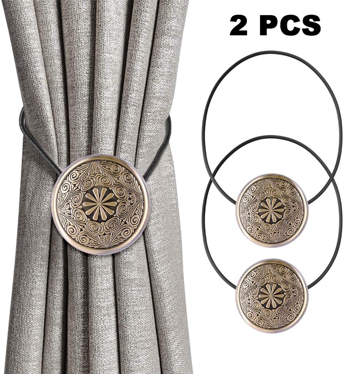 JeiibrZui Magnetische gordijnstrikken - Intrekbare gordijnhouders - Kreukvrij en eenvoudig te bevestigen - 2-pack - Voor woonkamer/slaapkamer/badkamer (Qinggu)