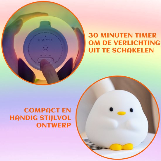 QTTVBTNA - Eenden Nachtlampje - LED Lampje met Aanraakbediening - Oplaadbaar - Sfeerverlichting voor Kinderkamer - Cadeau voor Kinderen (Kerst, Verjaardag) - 12.3x10.6x10.7cm - Kleurrijk van QTTVBTNA — afbeelding 4