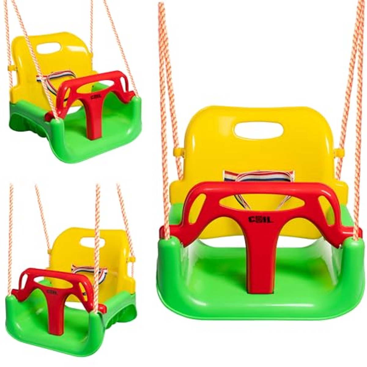 Image of 3-in-1 Babyschommel met Verstelbare Rugleuning en Veiligheidsriem voor Binnen en Buiten