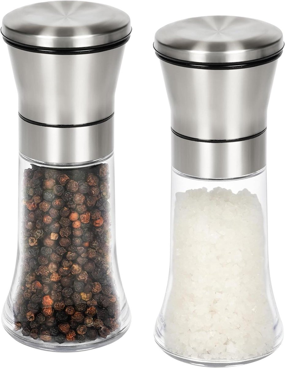 Orivio - Chroomzout- en Pepermolens Set van 2 - Keramische Slijpmachines - Instelbare Grofheid - Navulbare Keukenshakers voor Zeezout en Peper