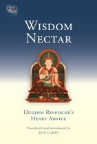 Boekcover met de titel 'Wisdom Nectar Dudjom Rinpoche's Heart Advice', met een Boeddhistische afbeelding.
