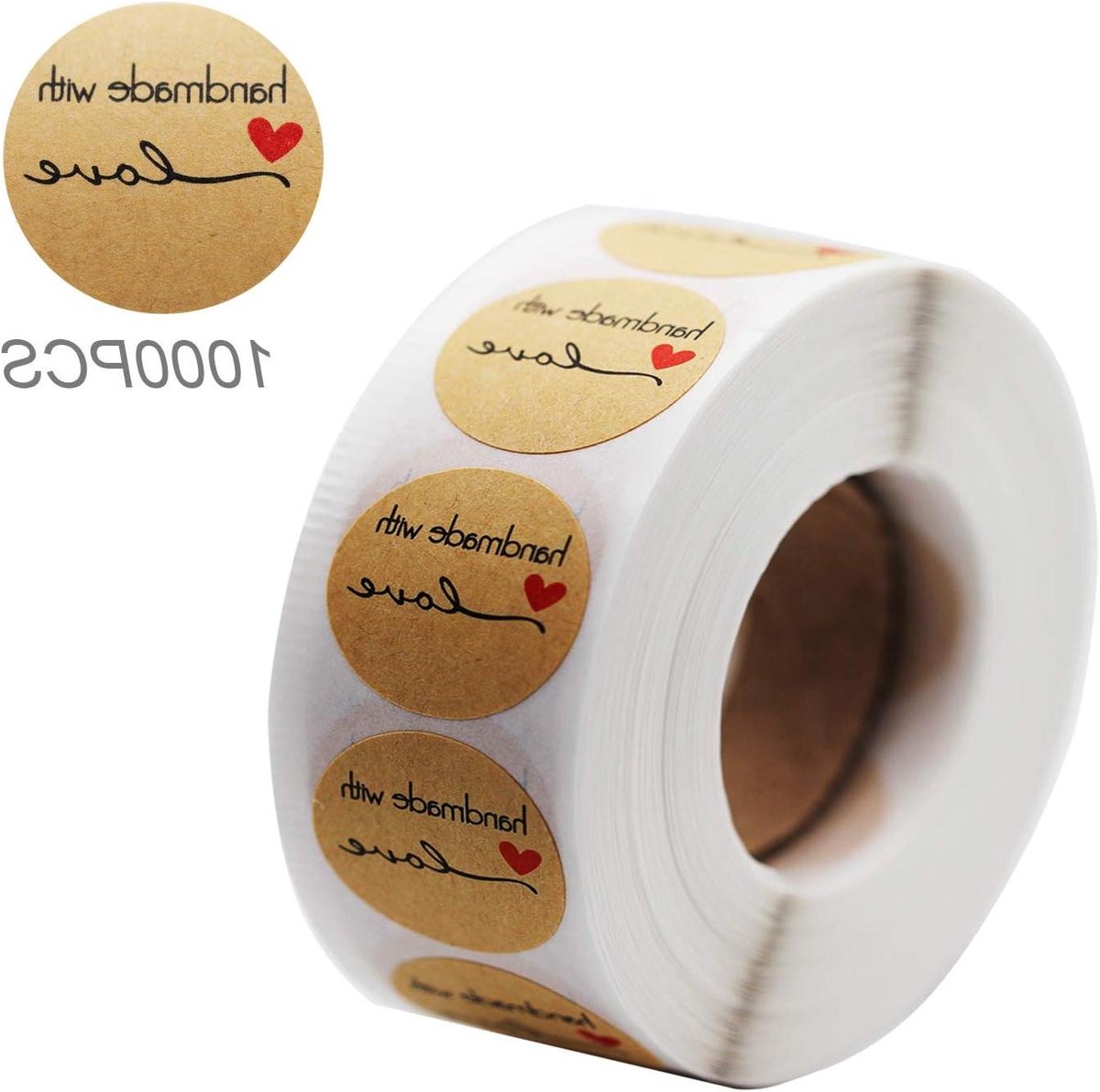 Allecto plus - Handgemaakte Dank U Stickers van Kraftpapier - 1000 stuks per Rol - Ronde Vorm, 1 Inch