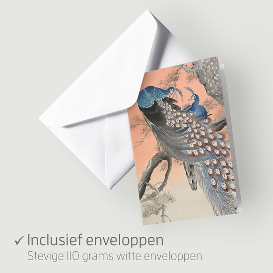 Wenskaarten set Vogelprenten - 12 dubbele kaarten met enveloppen - zonder boodschap