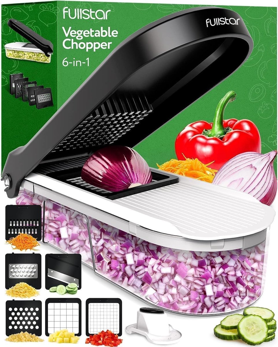 Groentehakselaar - Groentesnijder - Mandoline Snijmachine - Veggie Ui Salade Voedsel Chopper en Dicer Handleiding - Keukengereedschap & Gadgets (6-in-1 Compact Wit)