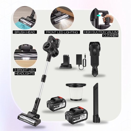 DayPlus 3-in-1 Draadloze Stofzuiger met 30KPa Zuigkracht, 3800W Motor en LED Verlichting
