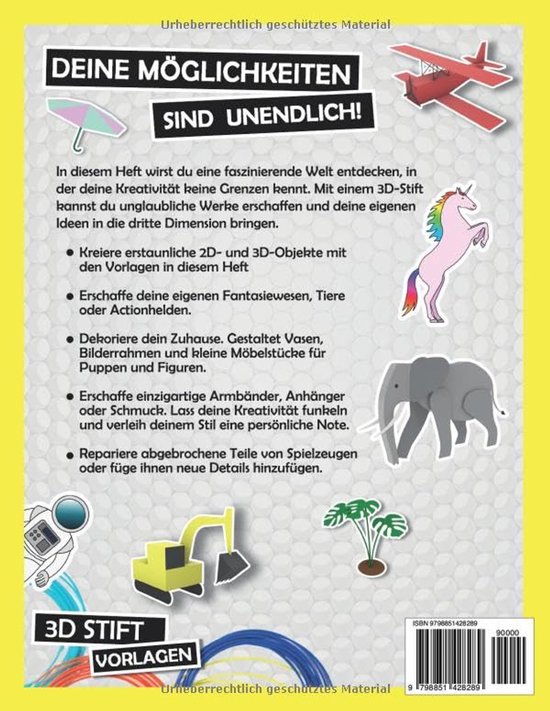 Creatieve 3D Stift Vorlagen voor Kinderen - Eifelturm, Einhorn