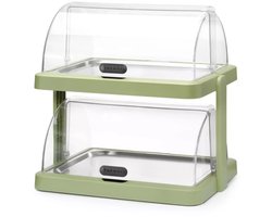 HENDI koelvitrine - ABS en PET - dubbel met roltopdeksel, 2-laags, koelen en presenteren - 48x35,5x48 cm - groen - voor buffet, met roestvaststalen schalen 40x30 cm