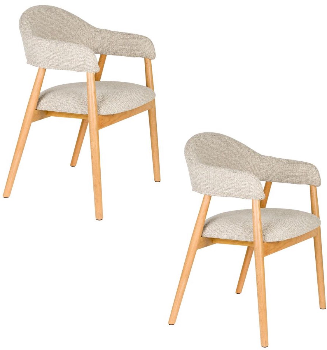 Eetkamerstoel Indy naturel - Set 2 - zitting stof beige - poten eikenhout