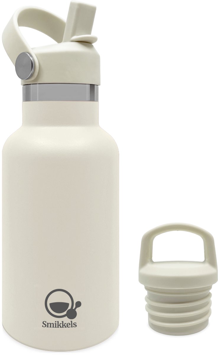 Smikkels - RVS Thermosfles - Drinkfles - 350ml - Wit - isoleerfles kind - Thermosbeker school