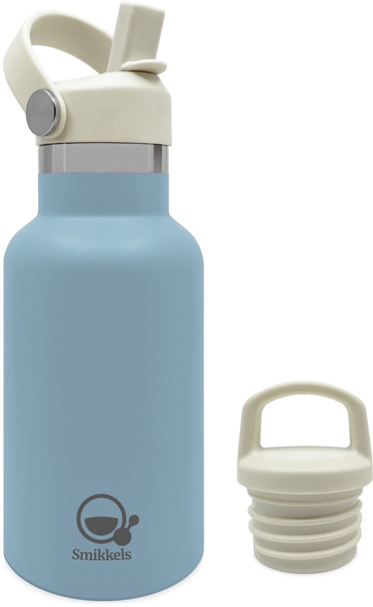 Smikkels - RVS Thermosfles - Drinkfles - 350ml - Blauw - isoleerfles kind - Thermosbeker school