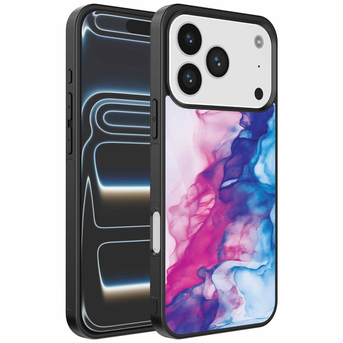 Geschikt voor iPhone 17 Pro Telefoonhoesje met Roze Blauw Marmer Opdruk - TPU Backcover Case Rose Blue Marble Design - Smartphonica geschikt voor iPhone 17 Pro