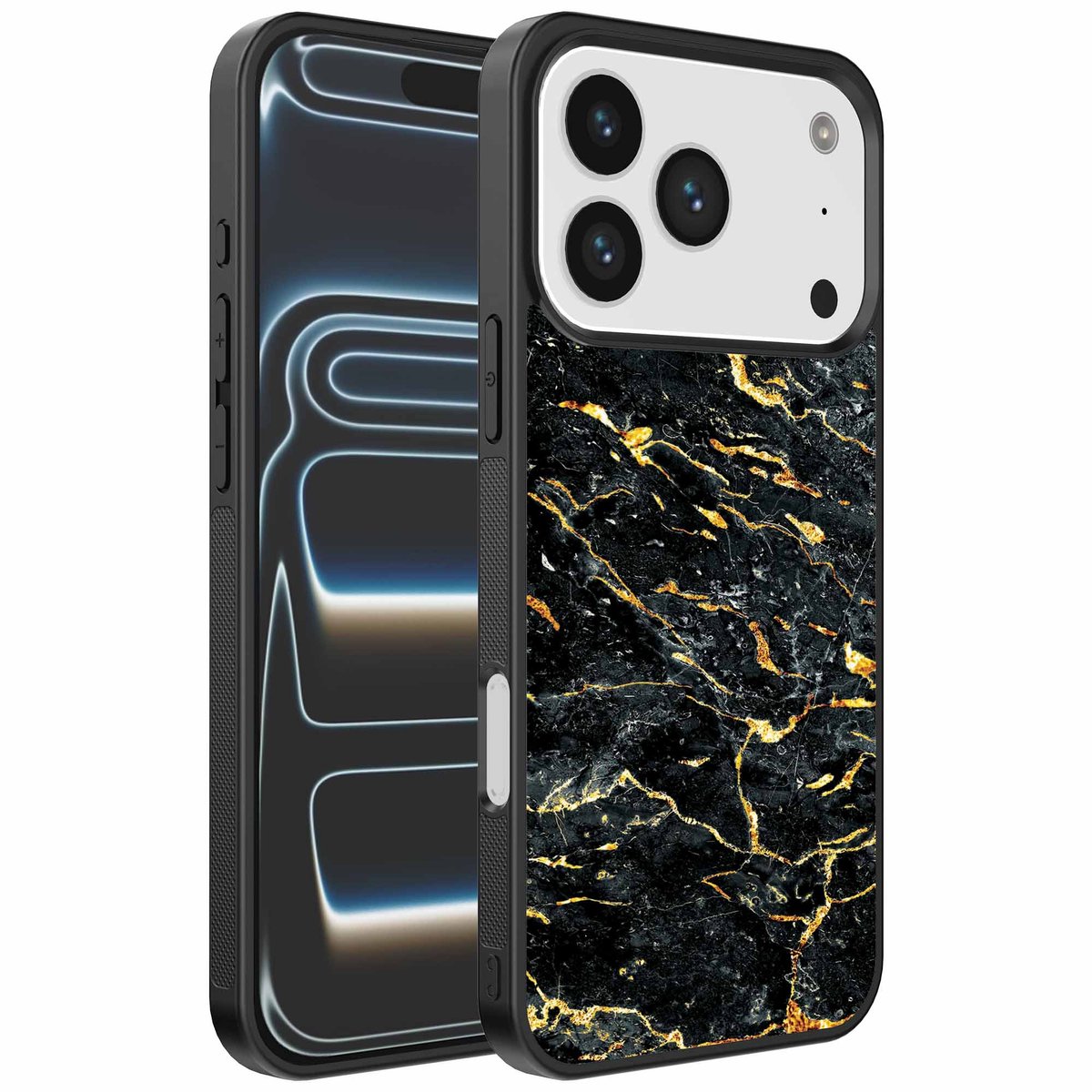 Geschikt voor iPhone 17 Pro Telefoonhoesje met Zwart Goud Marmer Opdruk - TPU Backcover Case Black Gold Marble Design - Zwart Goud - Smartphonica geschikt voor iPhone 17 Pro