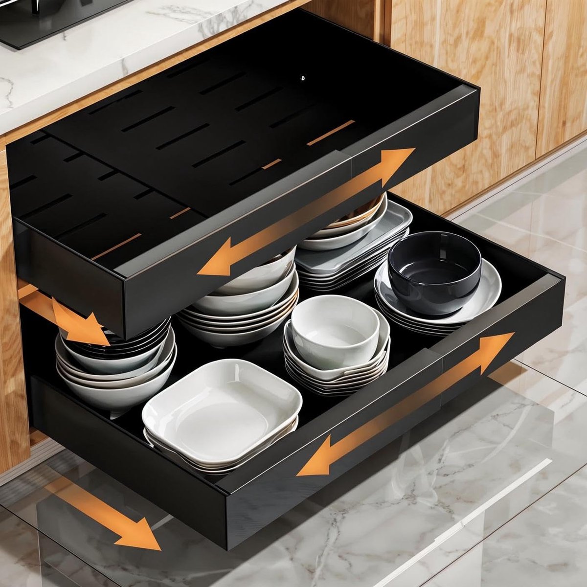 Azomor® Uitschuifbare Lade Organizer voor Keuken en Woonkamer met Railsysteem