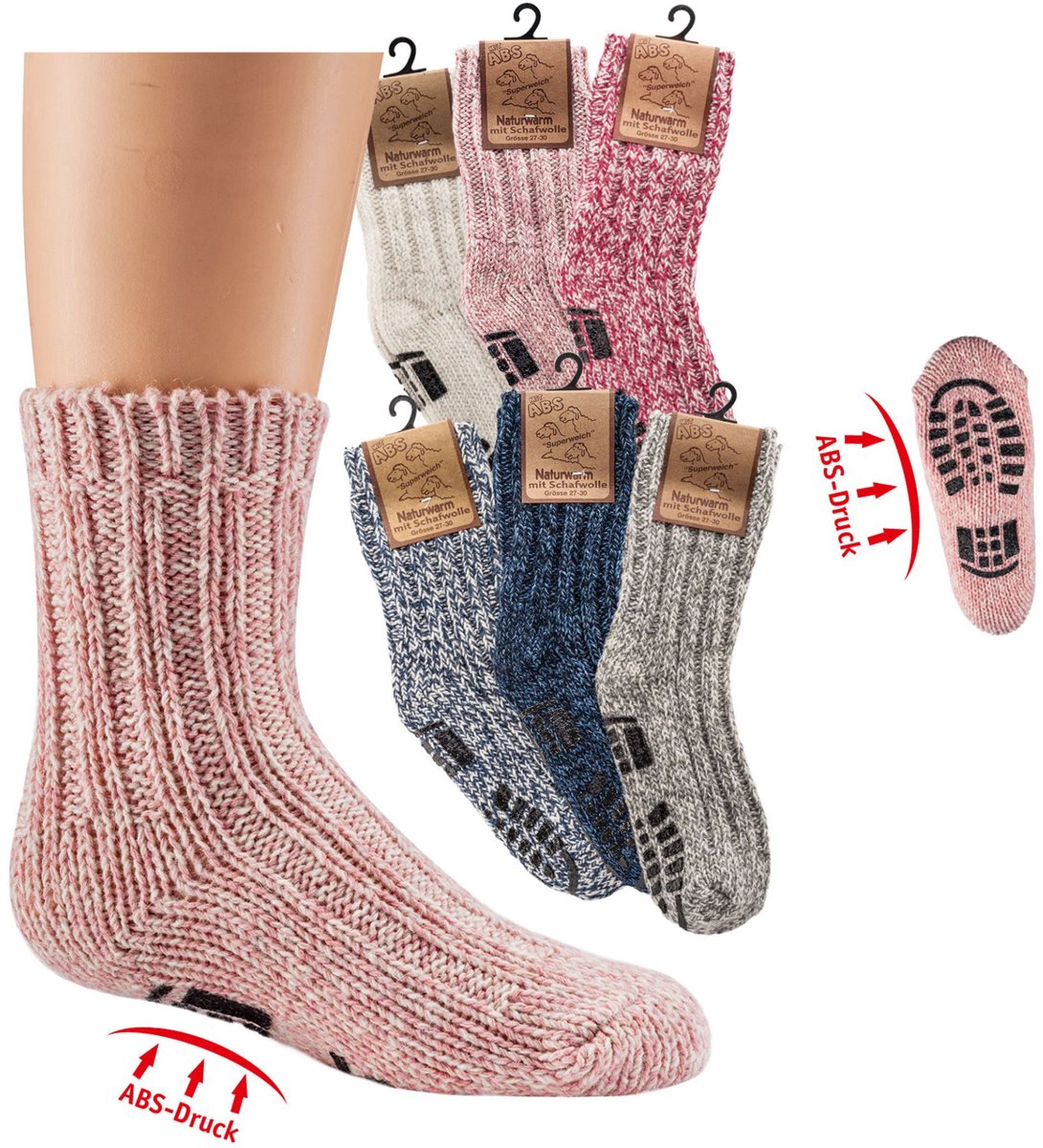 Kindersokken huissokken Antislip wollen sokken scandinavische stijl per 3 paar Zwart