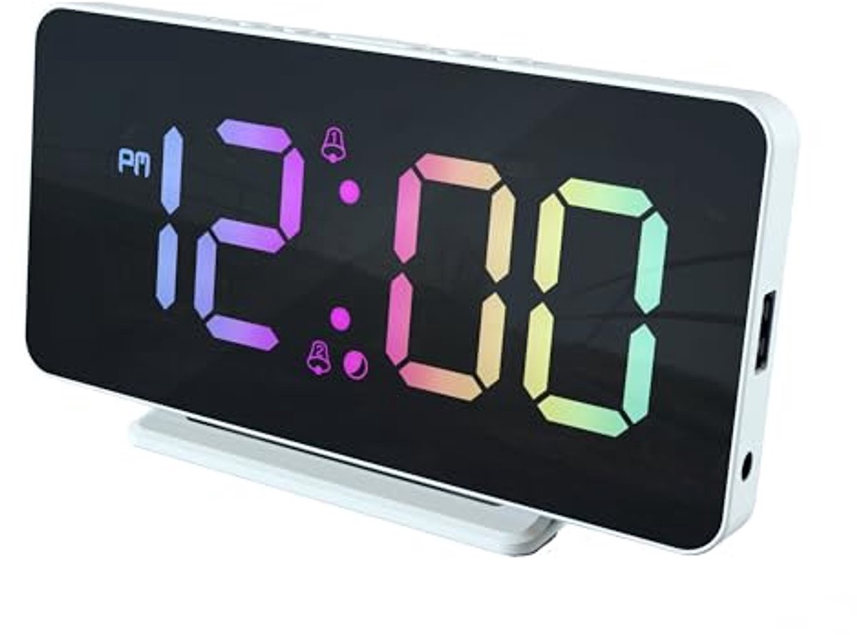 Digitale Wekker met USB-poort - Dimbaar LED-display - Dubbele Alarmfunctie - Slank Ontwerp - Meerkleurig