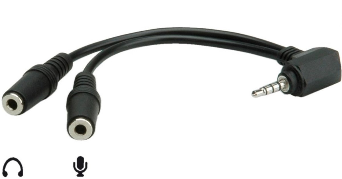 3,5mm 4-polig > 2x 3,5mm headset adapter (CTIA/AHJ) / haaks - 0,15 meter
