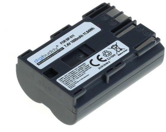 Digibuddy accu Canon BP-511A 7.4V 1600mAh Li-Ion batterij vervangt Canon EOS en PowerShot modellen