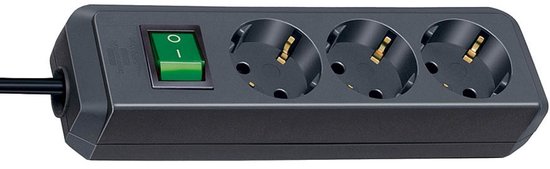 Eco-Line stekkerdoos met schakelaar 3-voudig zwart 5m H05VV-F 3G1,5