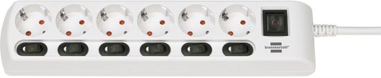 Stekkerdoos individueel schakelbaar 6-voudig 2m H05VV-F 3G1,5 wit