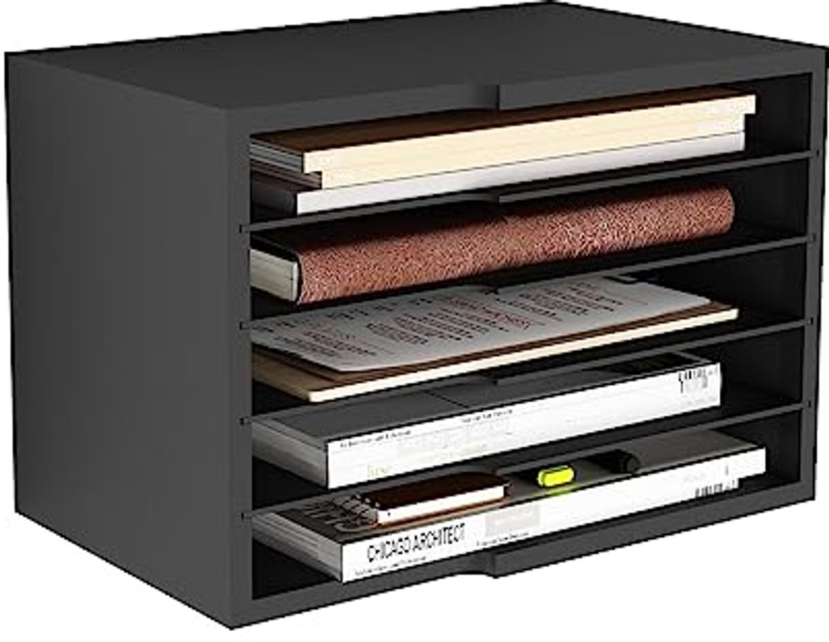 Desktop Bestanden Organizer met 4 Verstelbare Planken - Ideaal voor Thuis en Kantoor