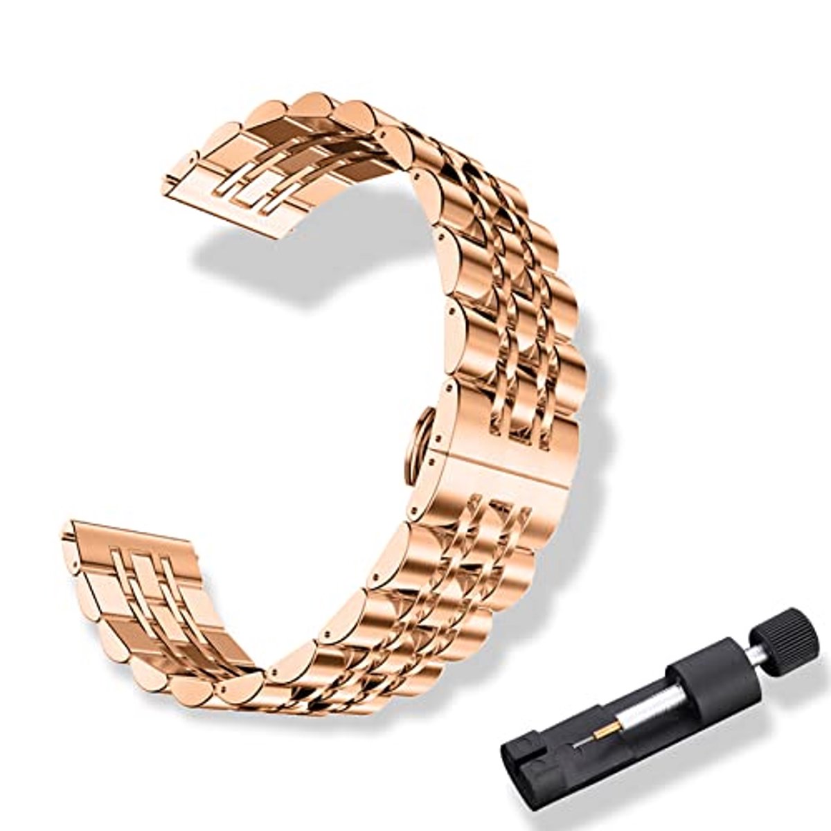 Roestvrijstalen armband 20 mm - Gepolijst metalen band met snelsluiting voor dames en heren - Roségoud
