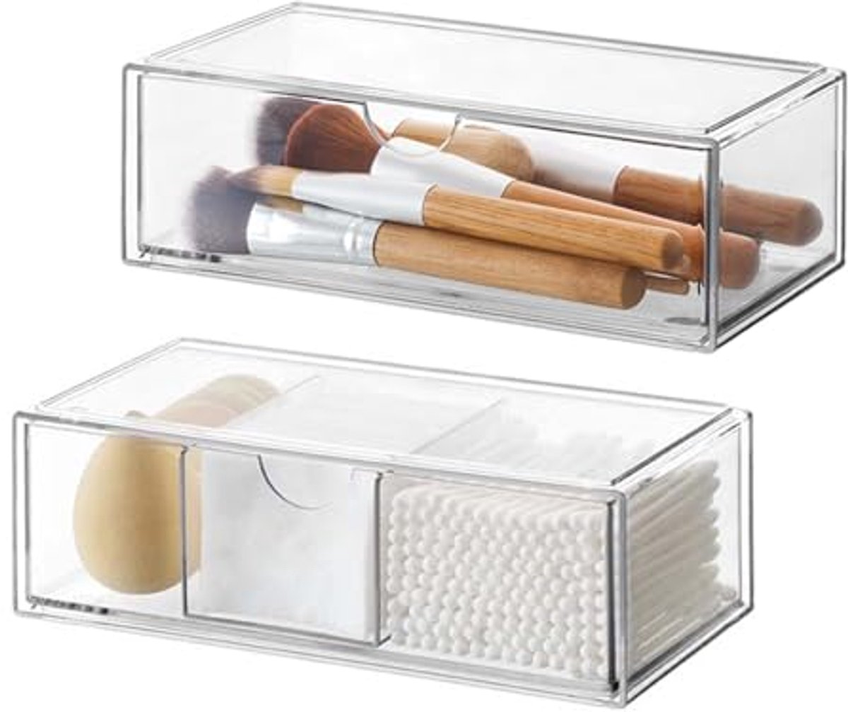 Cosmetic Organiser Set van 2 - Acryl Lade voor Make-up Opslag - Stapelbaar en Transparant