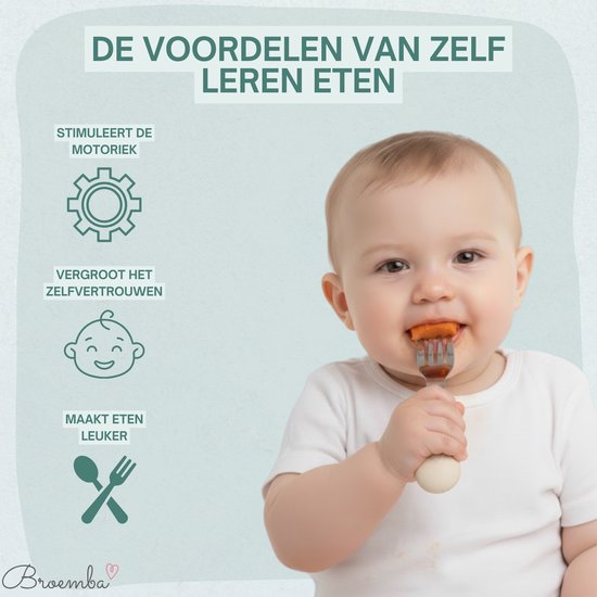 Couverts pour enfants en acier inoxydable Broemba - Cuillère et fourchette Bébé Bébé manche en silicone - Couverts pour bébé 100 % sans BPA - Cuillère et fourchette Kinder - Couverts beiges pour tout-petits