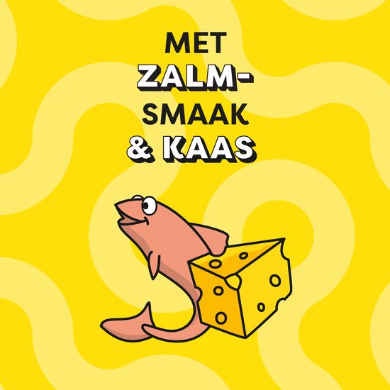 Kattensnoepjes met zalmsmaak & kaas. Vis en kaas illustratie.