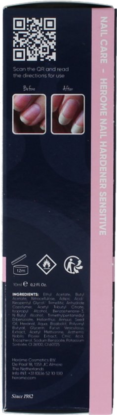Herome Nagelverharder Sensitive - Nagelversterker Nagellak Nagelverzorging - maakt nagels sterk en biedt een milde verzorging - 10ml.