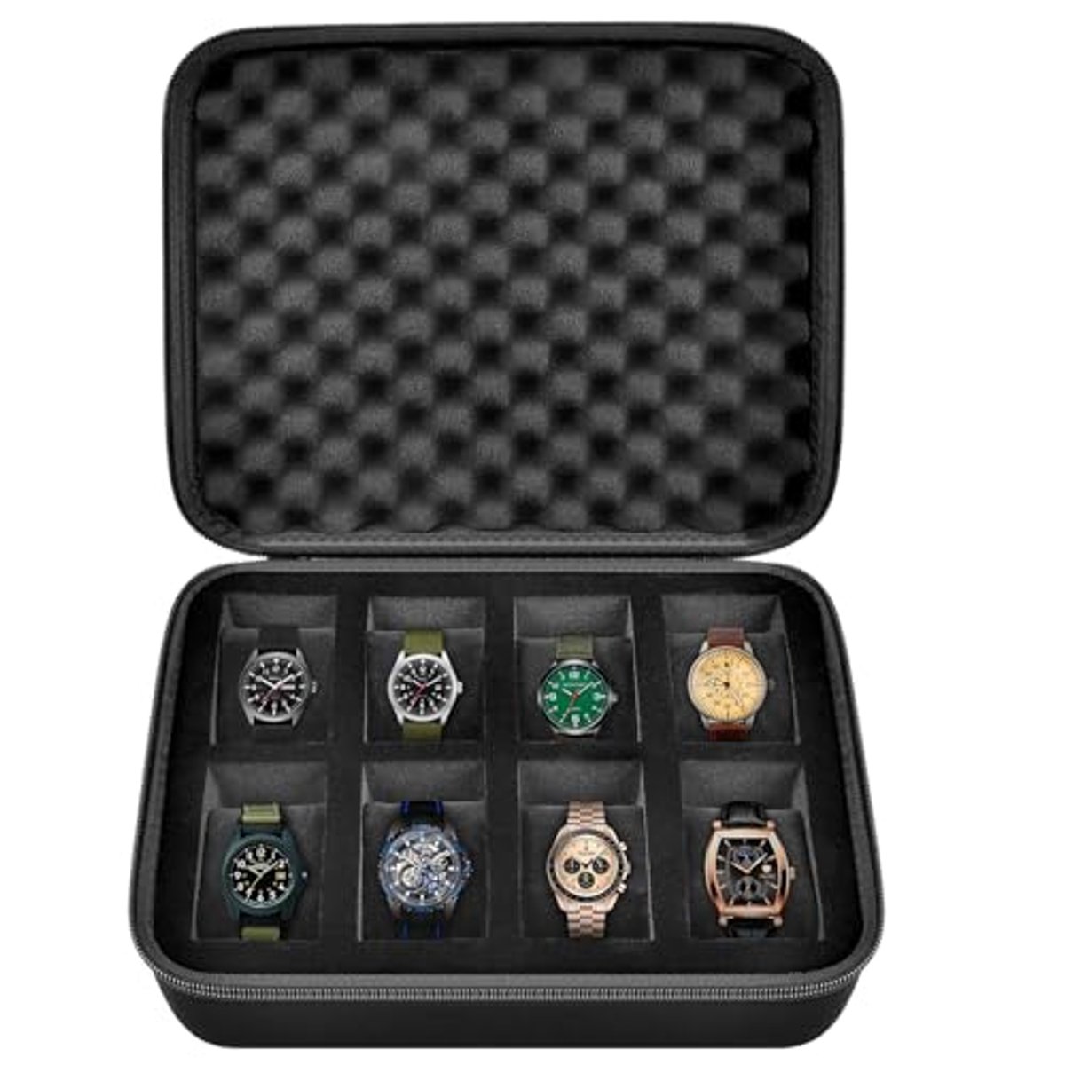 Horlogebox met 8 Sleuven voor Polshorloges en Smartwatches tot 42 mm - Zwart