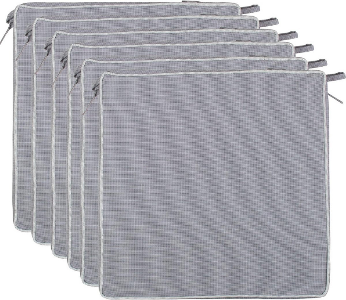 Thuys – Set Van 6 Buiten Stoelkussens – 40 x 40 x 4cm – Donkergrijs Textuur – 220g Vulling
