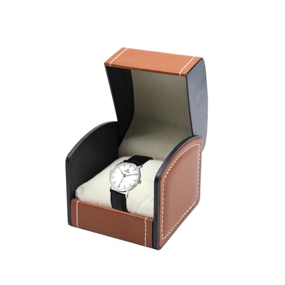 Horlogedoos voor heren en dames, PU-leer, compact design, voor horloges, sieraden, met kussen, bruin