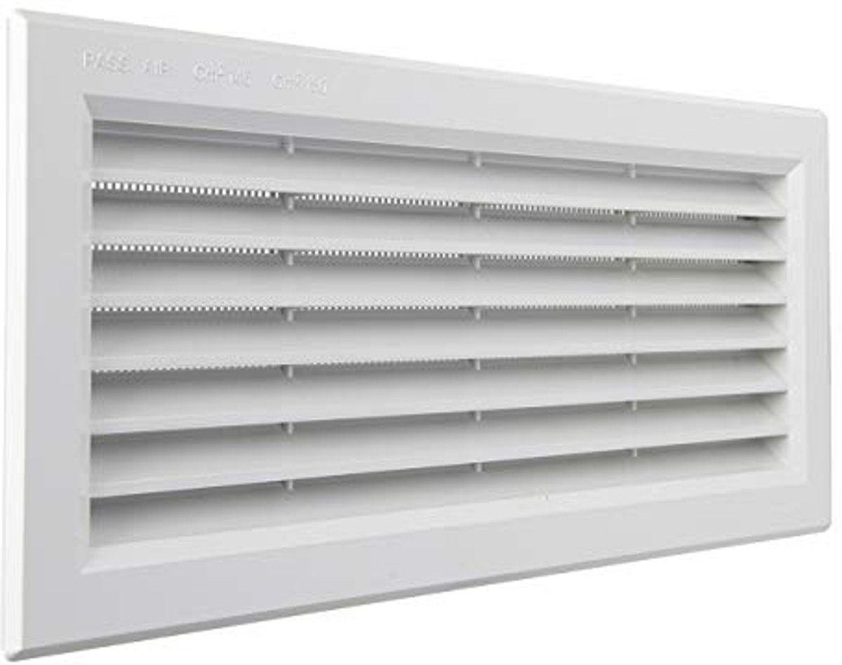 Rechthoekig Ventilatierooster met Insectenwerend Net - 315 x 136 mm - Wit Kunststof
