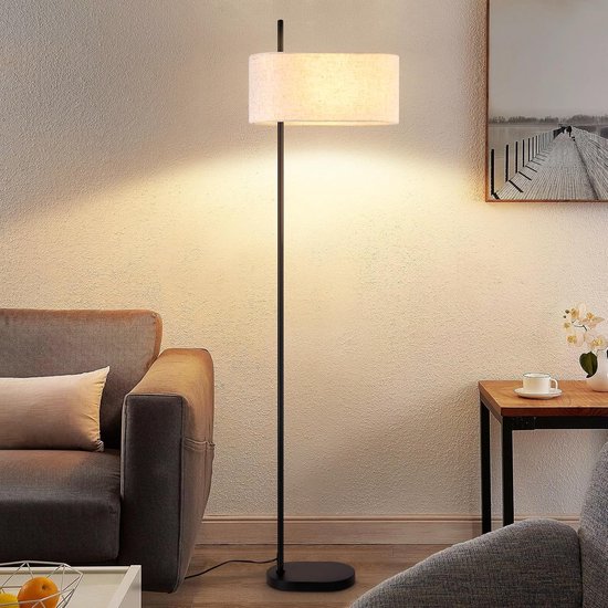 Glitzerlife Vloerlamp - Zwart Vintage Retro Industrieel - Met Stoffen Kap E27 Fitting - Leeslamp met Voetschakelaar - Exclusief Lichtbron - Voor Woonkamer, Slaapkamer, Werkkamer & Kantoor