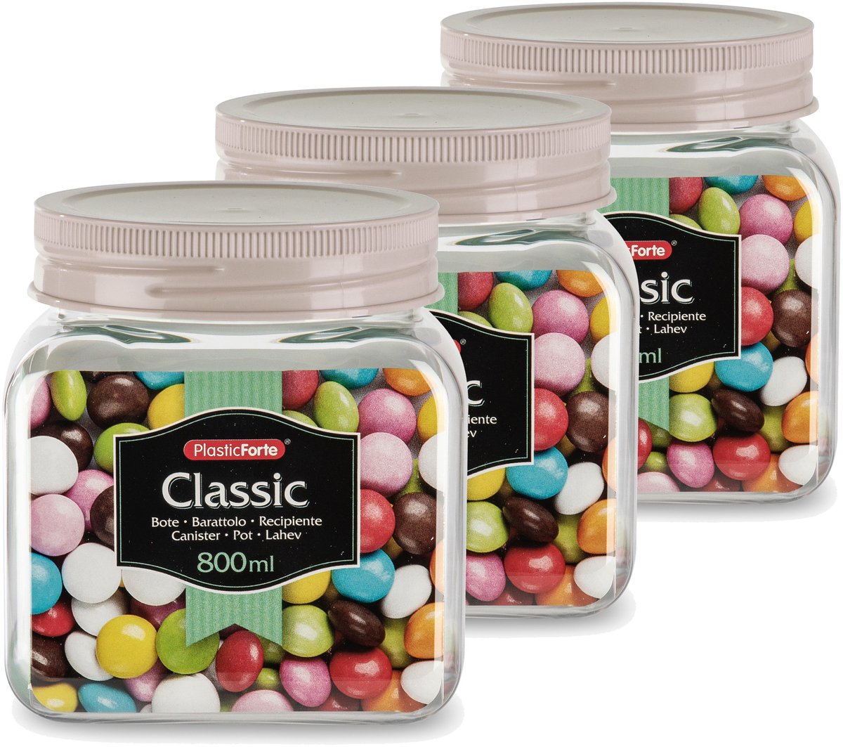 Plasticforte keuken voedsel voorraadpot - Set van 12x stuks - weckpot - taupe - 800 ml - kunststof - met deksel - 10 x 12 cm