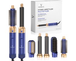 VENEUX® Premium Multistyler - Fohnborstel - Airstyler - Krultang - Krulborstel - Krultang 5 in 1 - Haarborstel - Blauw Goud - 5 Opzetstukken + Kammenset 10-Delig
