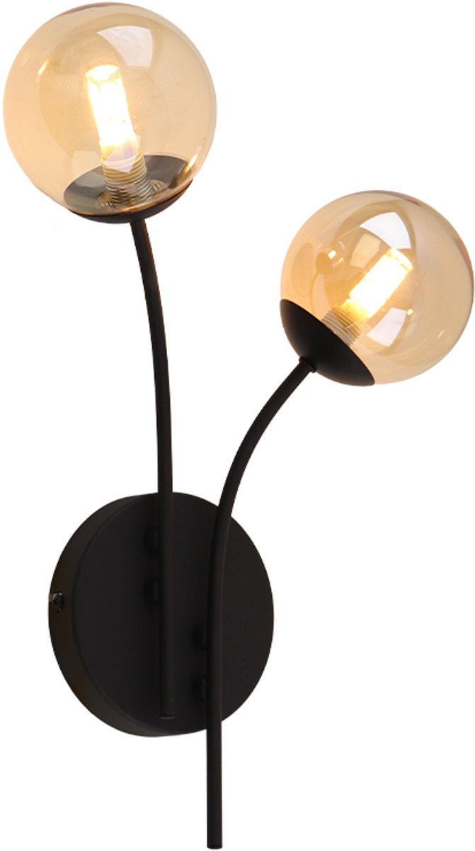 Olucia - STACY - Wandlamp - Amber / Zwart - Vorm: Rond