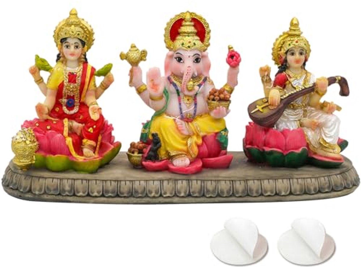 Hindoestaanse Goden Beeld - Ganesh, Lakshmi, en Saraswati Standbeeld voor Thuisdecoratie en Pooja