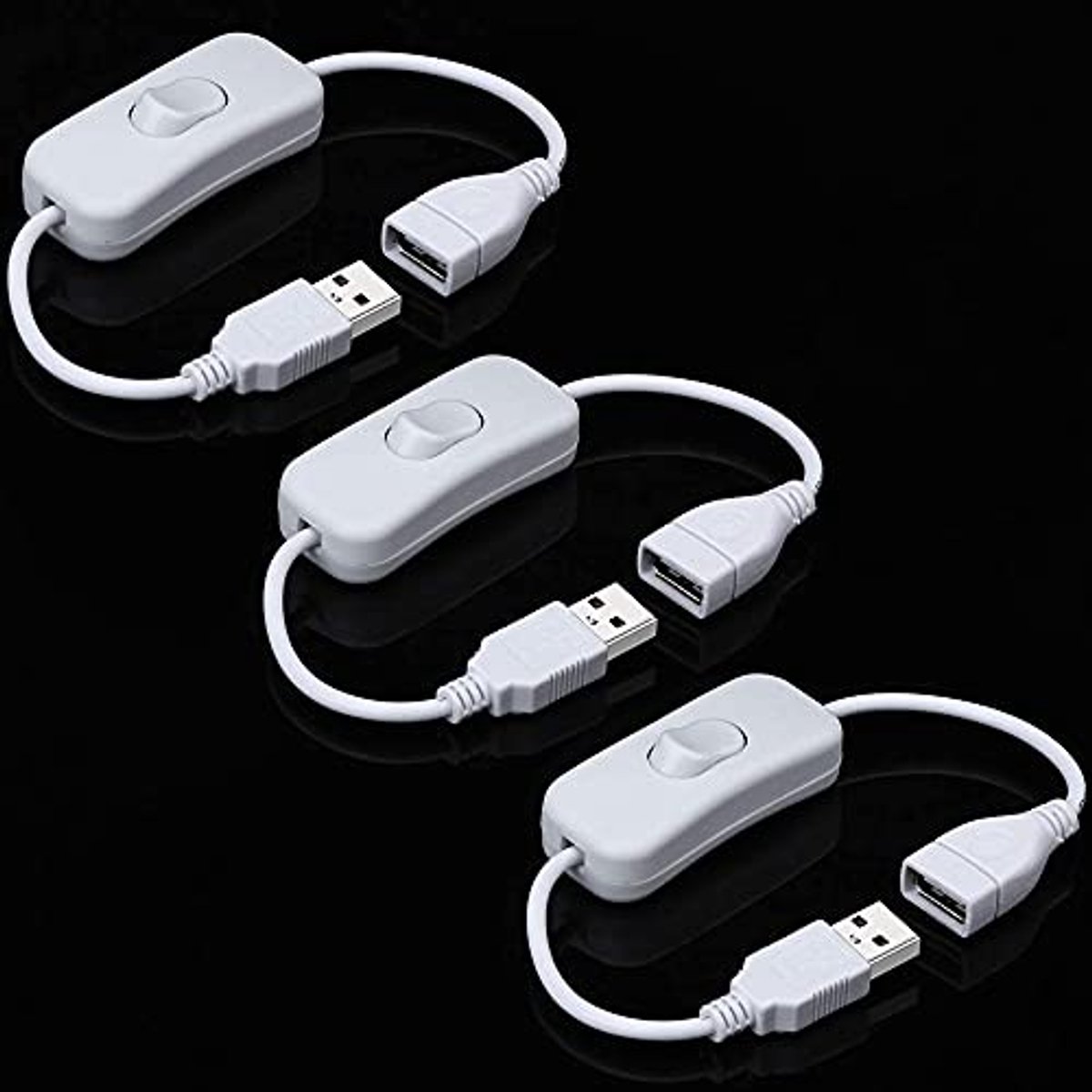3 stuks USB-kabel met aan/uit-schakelaar voor veelzijdige toepassingen