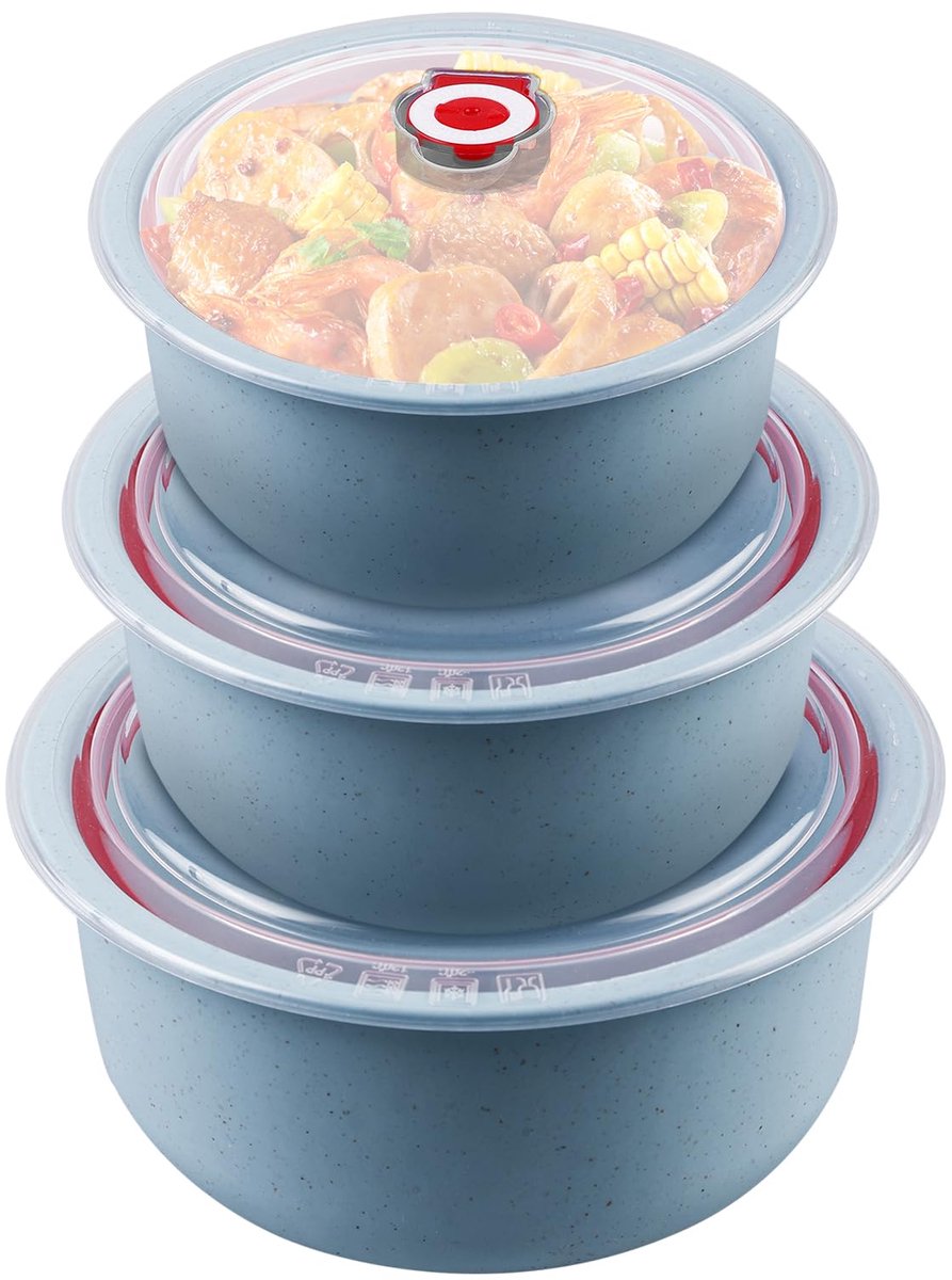Azomor® Set van 3 multifunctionele magnetronkommen met deksel voor keukenopslag