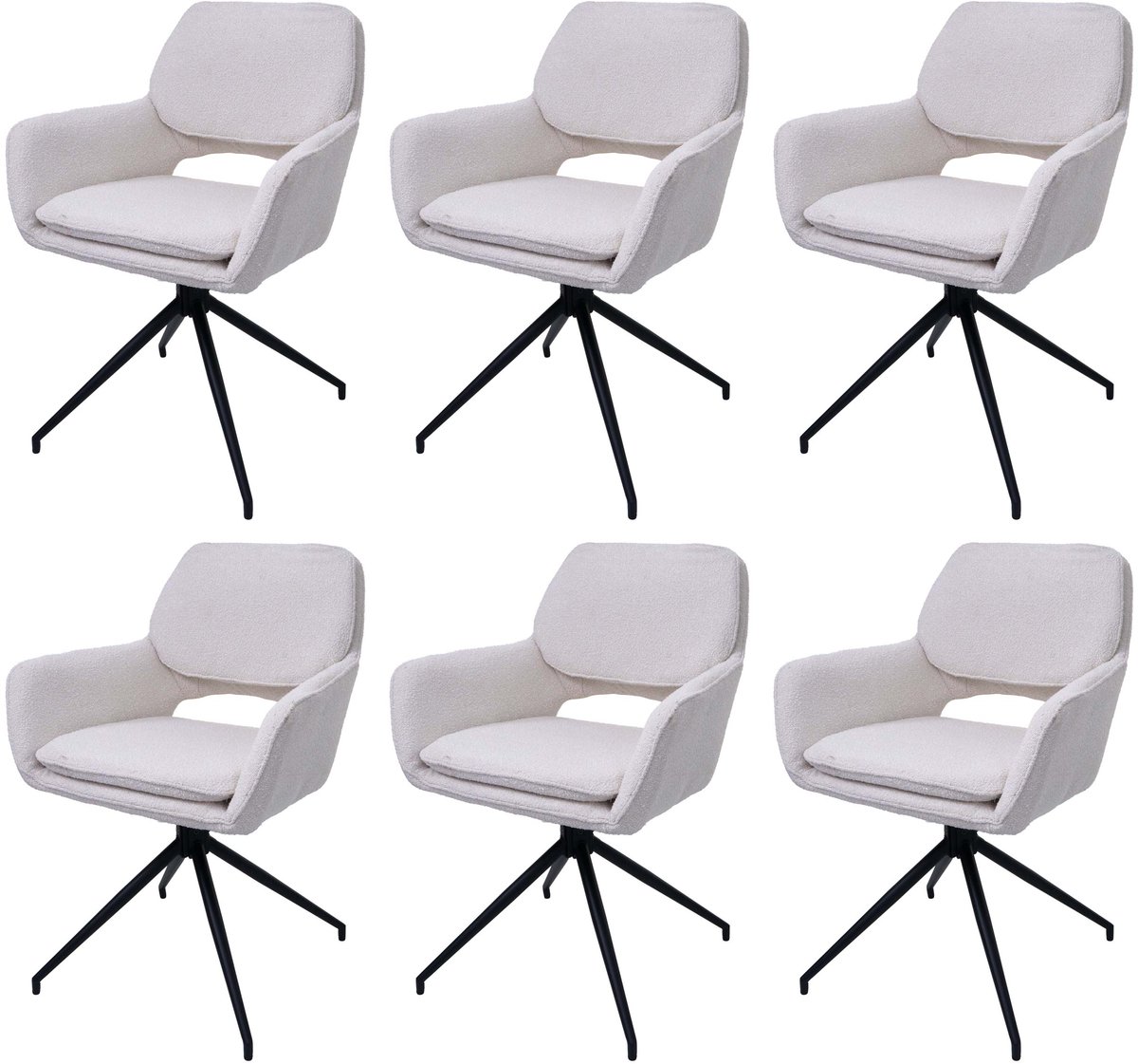 Set van 6 eetkamerstoelen MCW-N74, keukenstoel, draaibaar met Auto-Return, bouclé-stof (540 g/m²) ~ crème