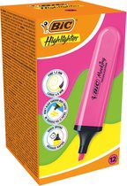 Surligneurs plats BIC Marking - Rose vif - Paquet de 12 - avec pointe biseautée modulaire 1,2 mm-4,6 mm