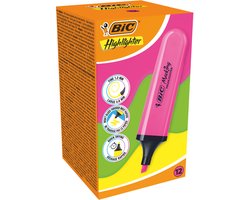BIC Marking Flat - Markeerstiften - Highlighter in Roze - Fluostiften met Schuine punt 1.2 mm-4.6 mm - 12 Stuks