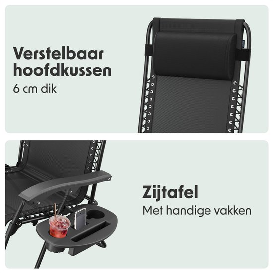 LifeGoods Opvouwbare Tuinstoel - Ligstoel Tuin - 30°-90° Verstelbaar - Metaal - Zwart van Merkloos — afbeelding 3