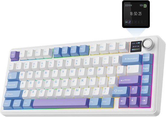 EPOMAKER x AULA F75 MAX - Wit/Blauw - Mechanisch Draadloos Toetsenbord - RGB - 75% - QWERTY - Gaming Keyboard - Leobog Reaper Switch