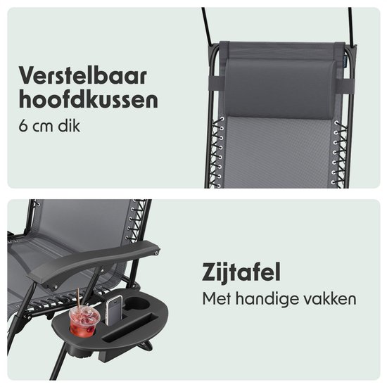 LifeGoods Opvouwbare Tuinstoelen - Verstelbaar Zonnescherm - Ligstoel Tuin - 2 Stuks - 30°-90° Verstelbaar - Metaal - Donkergrijs van LifeGoods — afbeelding 3