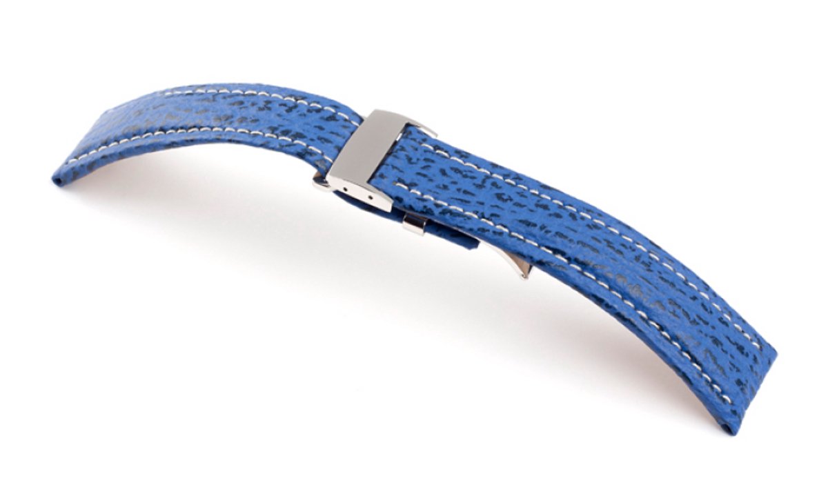 Horlogeband Continental Felblauw - Leer - 22-18mm