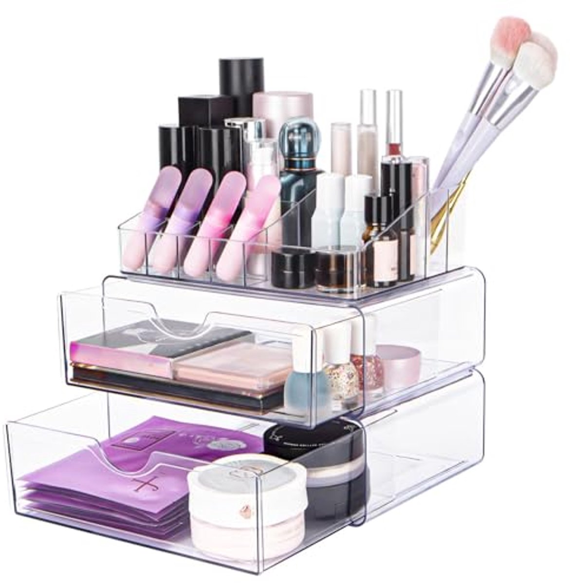 Transparante Make-up Organizer met Lade en Antislipmat - Cosmetica en Zorgproducten Organizer voor Bureau