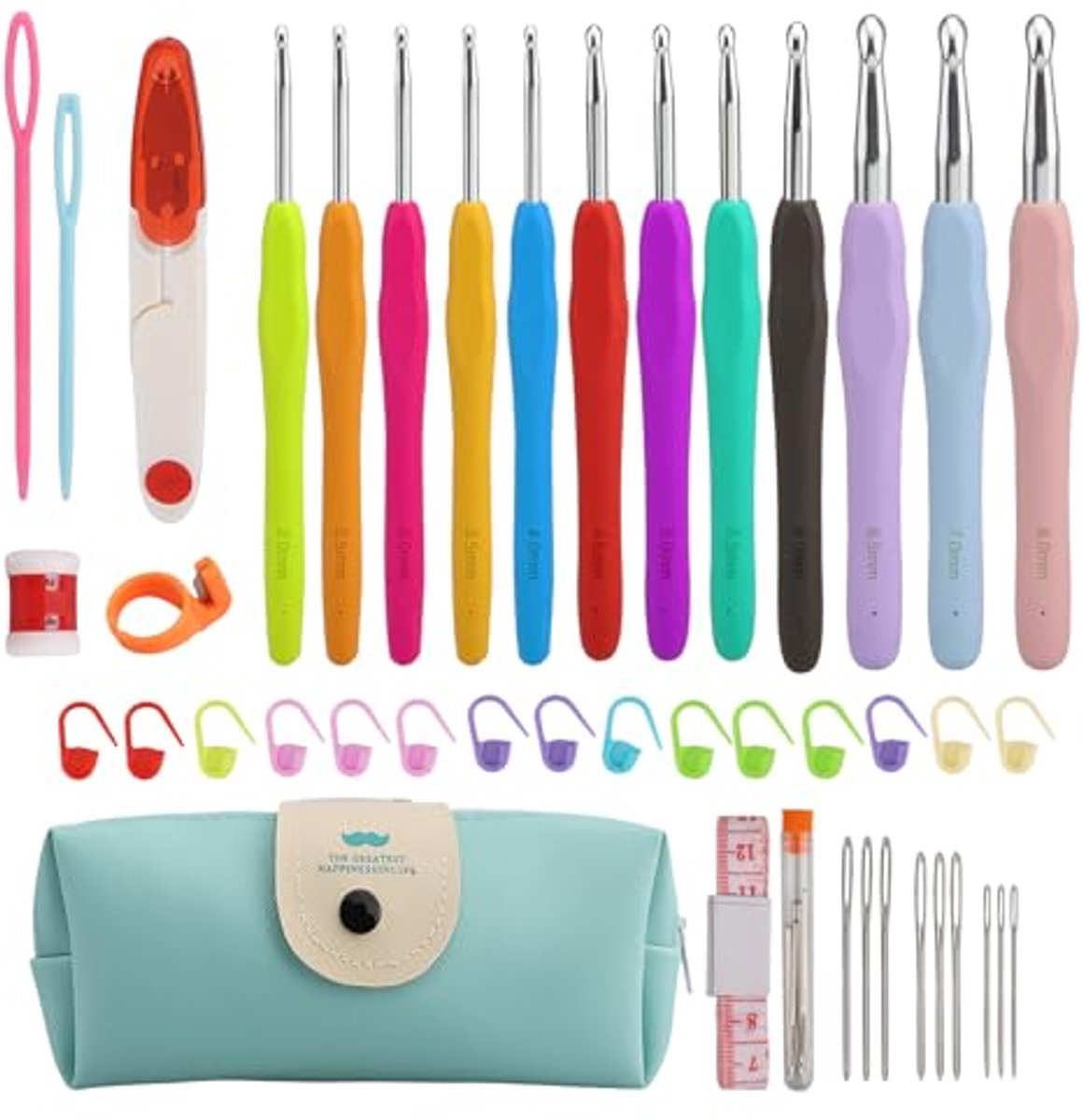 Image of 44-teiliger Haakset für Anfänger mit ergonomischen, farbenfrohen und bequemen Gummihaken